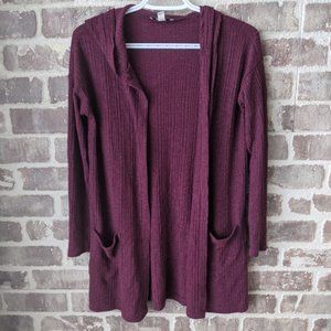 AEO / BURGUNDY HOODED CARDIGAN WITH POCKETS / XS-SMALL